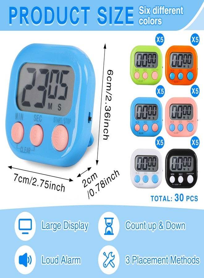 DISWALE 30 Pcs Digital Kitchen Timer Bulk, Magnetic Timers for Classroom, LCD Display, Loud Alarm, Electronic Minute Second Clock Timer for Teacher, Exercise, Cooking, Baking(6 Colors) - Image 2